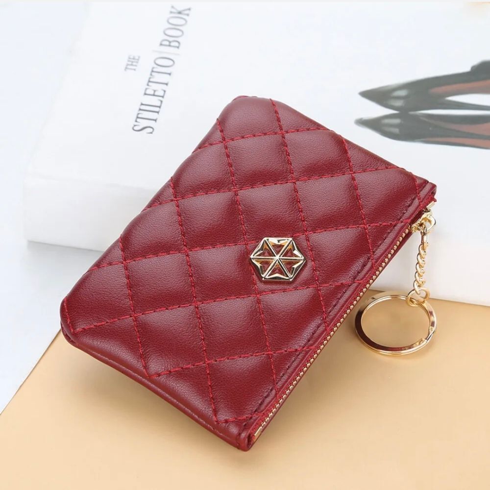Women's Vegan Leather Zip Change Coin Purse Card Wallet with Keychain Ring Gifts